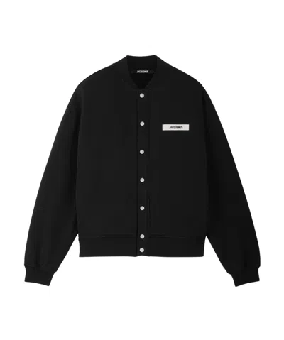 Jacquemus Gros Grain Logo Detail Cotton Cardigan In Black
