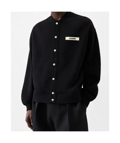 Jacquemus Gros Grain Logo Detail Cotton Cardigan In Black