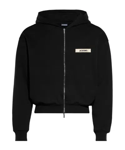 Jacquemus Le Hoodie Zip Gros Hooded Cotton Sweatshirt In Black