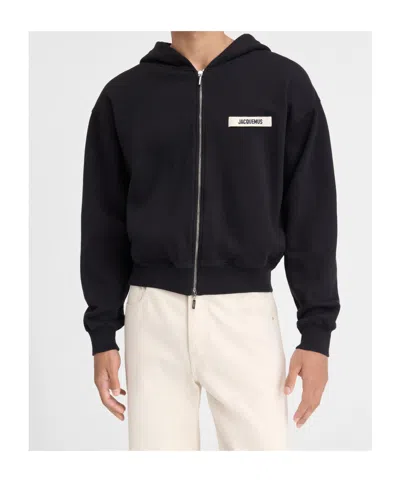 Jacquemus Le Hoodie Zip Gros Hooded Cotton Sweatshirt In Black