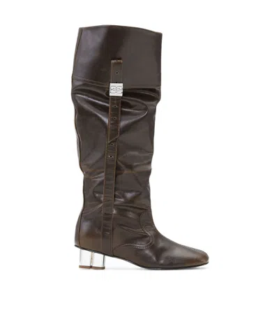 Ganni Dark Olive Knee Boots In Green