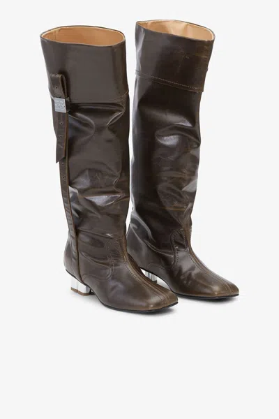 Ganni Dark Olive Knee Boots In Green