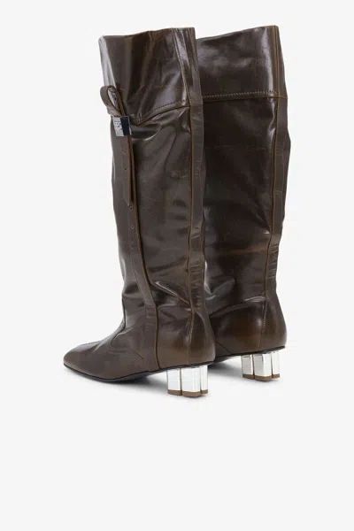 Ganni Dark Olive Knee Boots In Green