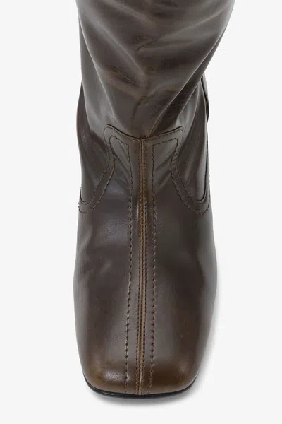 Ganni Dark Olive Knee Boots In Green