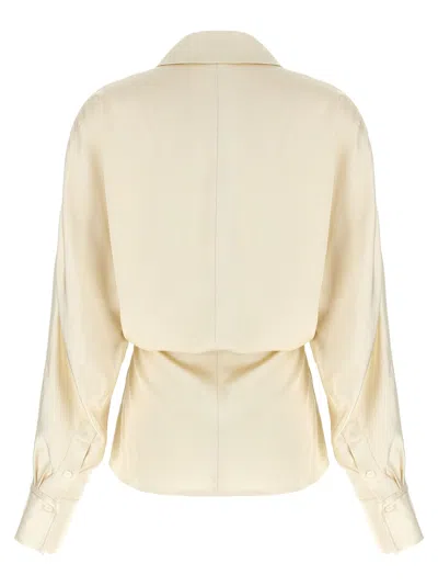 Totême Womens Ecru Wrap Notch-lapels Woven Blouse In Neutral