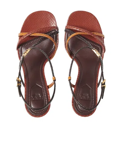 Fendi Multicolour Metallic Ayers High-heeled Sandals In Brown