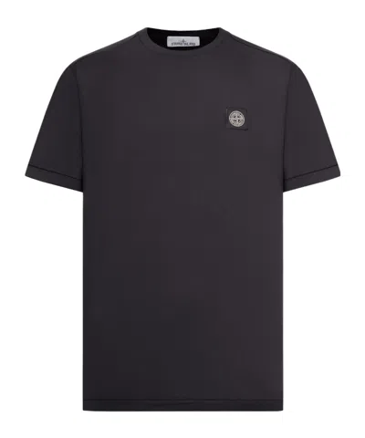 Stone Island Logo Cotton T-shirt In Black