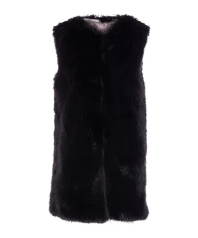 Herno Black Sleeveless Vest With Concealed Closure On The Front In Ecofur Woman In Black