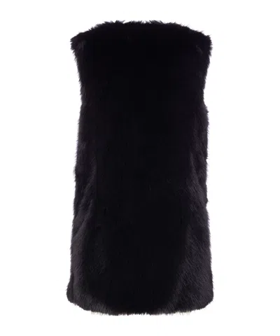 Herno Black Sleeveless Vest With Concealed Closure On The Front In Ecofur Woman In Black