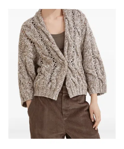 Brunello Cucinelli Chunky Knit Cardigan In Brown