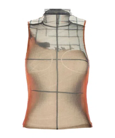 Jean Paul Gaultier Printed Tulle The Fire Tank Top In Brown