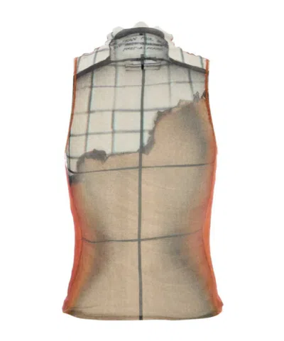 Jean Paul Gaultier Printed Tulle The Fire Tank Top In Brown