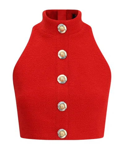 Balmain Wool Crop Top In Red