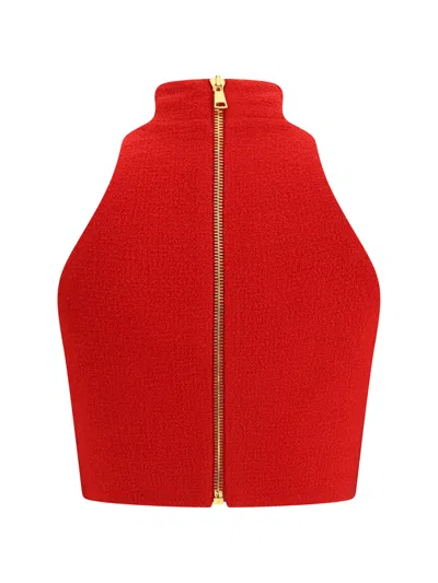 Balmain Wool Crop Top In Red