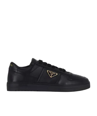 Prada Side Triangular Logo Low-cut Laced Casual Sneakers In Nero