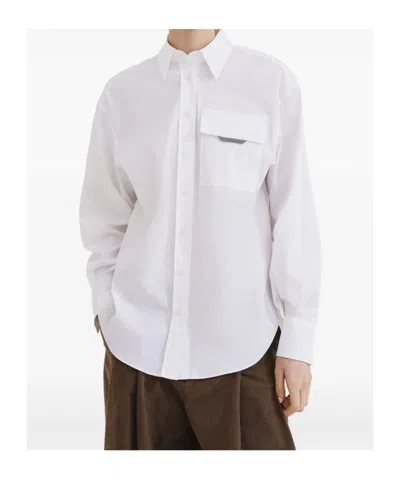 Brunello Cucinelli Classic White Shirt With Pointed Collar And Modern Mesh Detail In White