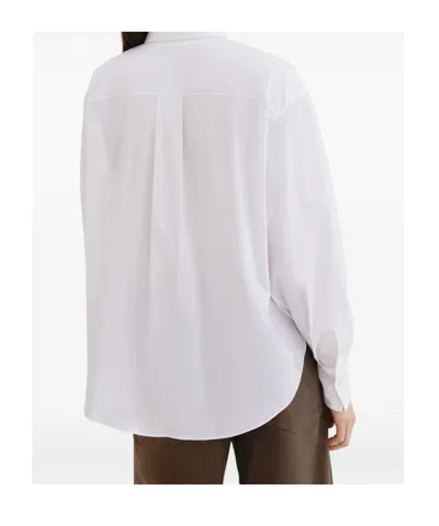 Brunello Cucinelli Classic White Shirt With Pointed Collar And Modern Mesh Detail In White