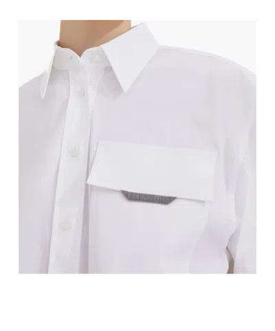 Brunello Cucinelli Classic White Shirt With Pointed Collar And Modern Mesh Detail In White
