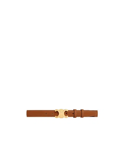 Celine Medium 25mm Triomphe Belt In Nubuck Calfskin In Brown
