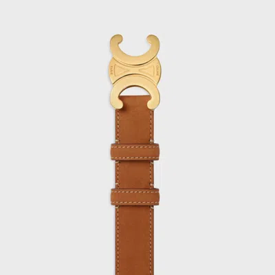 Celine Medium 25mm Triomphe Belt In Nubuck Calfskin In Brown