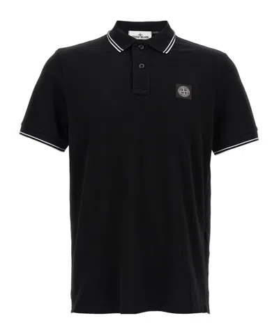 Stone Island Short Sleeve Slim Polo In Blue
