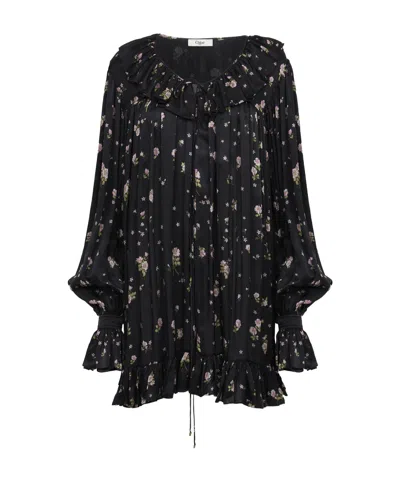 Chloé Gathered Long-sleeve Mini Dress In Silk Charmeuse In Black
