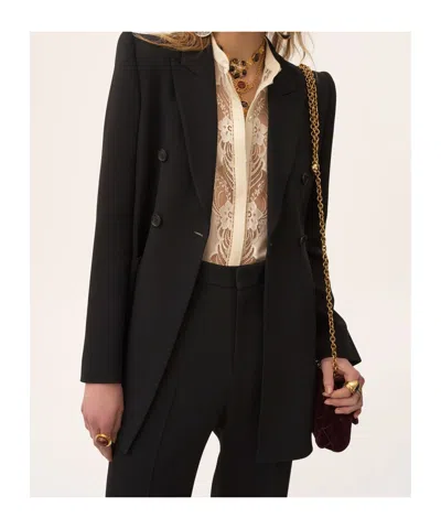 Chloé Double-breasted Wool Tailored Jacket With Patch Pockets In Black