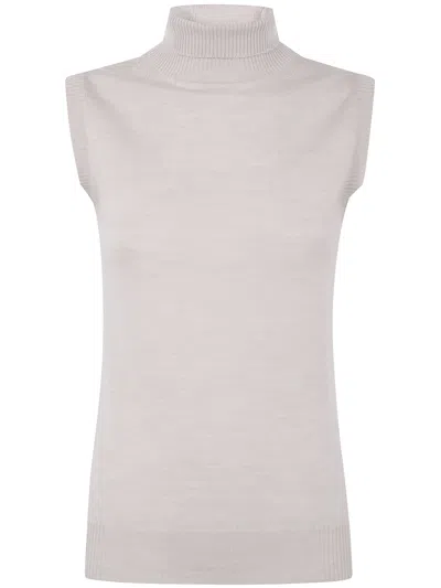 Sportmax Turtle Neck Sleeves Less Woven 'vertigo' Top In White