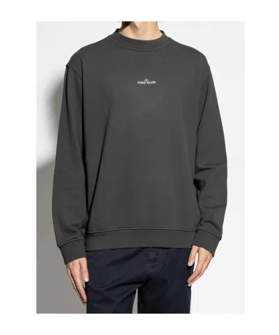 Stone Island Cotton Fleece Oversized Fit Sweatshirt With Industrial Four Print In Gray