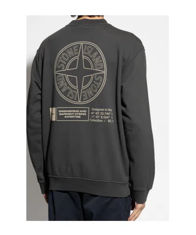 Stone Island Cotton Fleece Oversized Fit Sweatshirt With Industrial Four Print In Gray