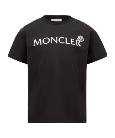 Moncler Cotton Jersey T-shirt With Logo Print Kids In Black