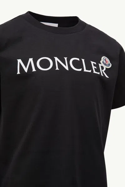 Moncler Cotton Jersey T-shirt With Logo Print Kids In Black