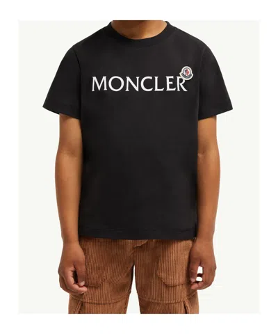Moncler Cotton Jersey T-shirt With Logo Print Kids In Black