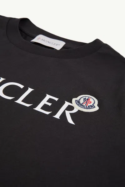 Moncler Cotton Jersey T-shirt With Logo Print Kids In Black