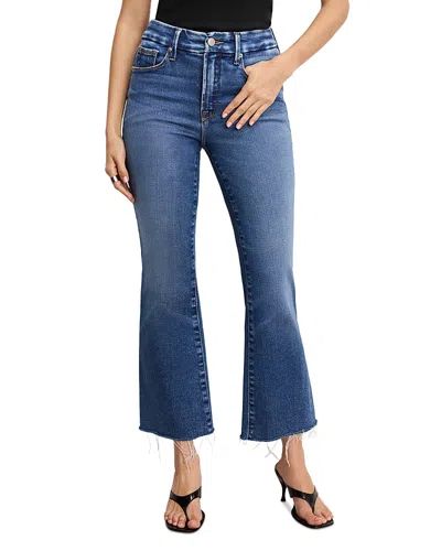 Good American Good Legs Soft-tech High Waist Distressed Crop Mini Bootcut Jeans In Blue