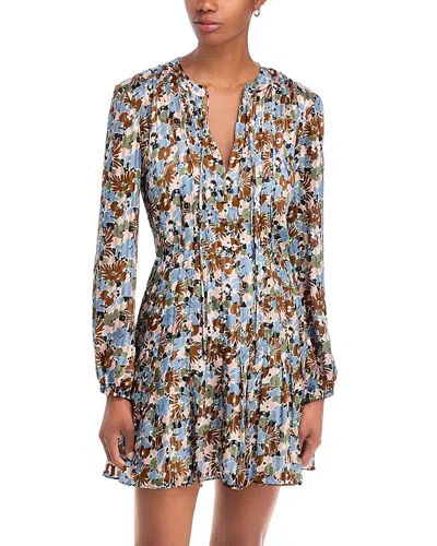 Veronica Beard Nyjah Floral Long Sleeve Silk Minidress In Lake Mist Multi In Multi
