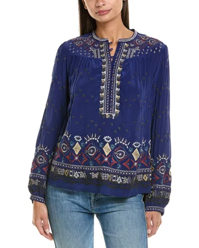 Johnny Was Forest Fern Blouse In Beacon Blue In Blue