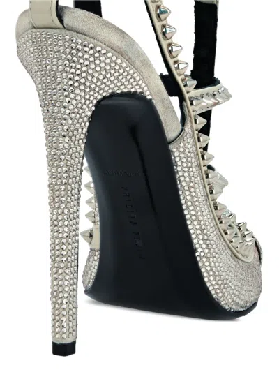 Philipp Plein 120mm Spike-embellished Heeled Sandals In Silver