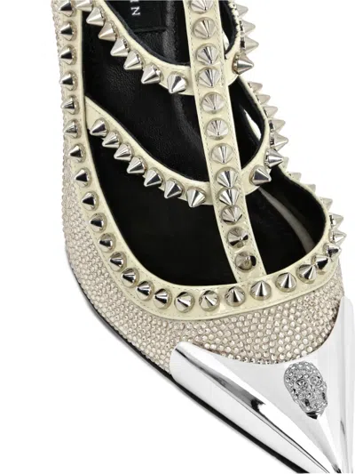 Philipp Plein 120mm Spike-embellished Heeled Sandals In Silver