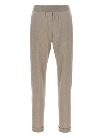 Brunello Cucinelli Shimmering Joggers With Elastic Waistband And Cuffed Hem In Gray