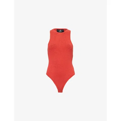 Represent Womens Tour Sleeveless Stretch-woven Bodysuit Nastrium/coffee Xs In Red