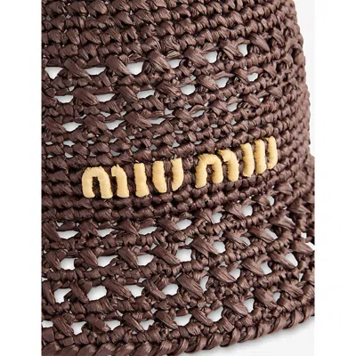 Miu Miu Womens Crochet Embossed-branding Woven Bucket Hat Cacao+naturale