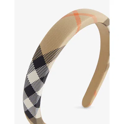 Burberry Girl's Check Headband With Leather Lining In Neutral