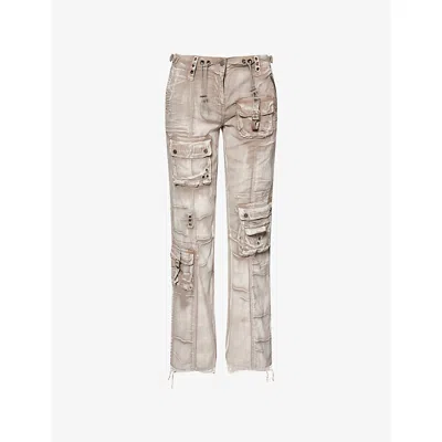 Jaded London Womens Ara Low-rise Washed Woven Cargo Trousers Silver In Brown