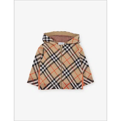 Burberry Sand Ip Check Checked Wool-blend Hoody 6-24 In Multi