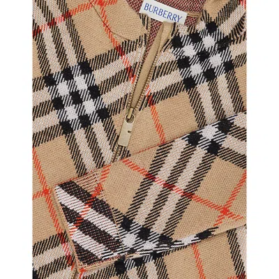 Burberry Sand Ip Check Checked Wool-blend Hoody 6-24 In Multi