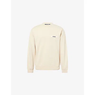 Jacquemus Long-sleeve Off-white Cotton T-shirt With Subtle Logo Patch In Neutral