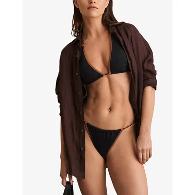 Reiss Womens Effie Twist-strap Triangle Stretch-woven Bikini Top Black Brown In Black