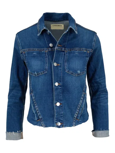 L'agence Janelle Slim-fit Distressed Denim Jacket In Blue