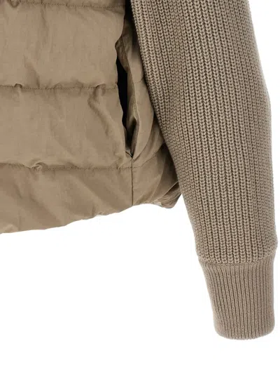 Brunello Cucinelli Two-material 'shiny Flap Detail' Down Jacket In Brown